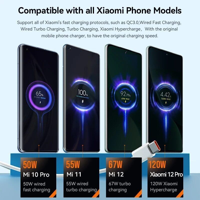Xiaomi 6A USB Typ-A zu Typ-C Cable 120W Schnell Ladekabel Datenkabel 1m