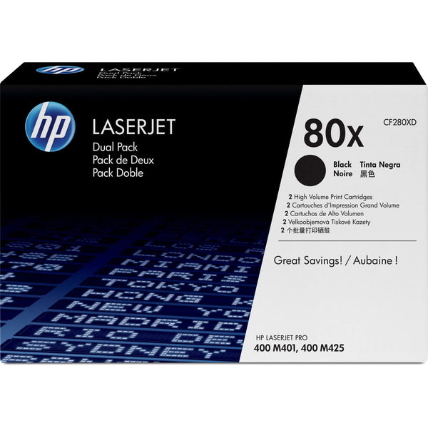 Lot de 2 toners noirs HP d'origine 80X (CF280XD)