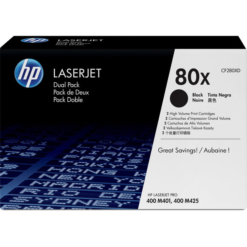 Lot de 2 toners noirs HP d'origine 80X (CF280XD)