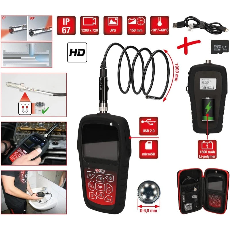 KS Tools 550.7500 HD-Videoskop-Satz Ø 6,0 mm 0° und 90° Frontkamera-Sonde, umschaltbar