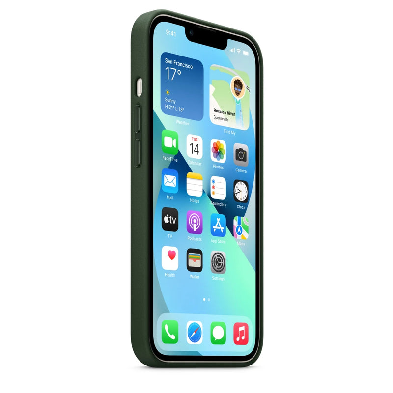 Étui en cuir Apple avec MagSafe (iPhone 13) Noir Vert