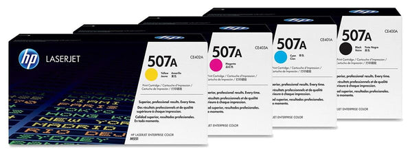 Lot de 4 toners HP Original 507A cyan magenta jaune noir (CE400A, CE401A, CE402A, CE403A)